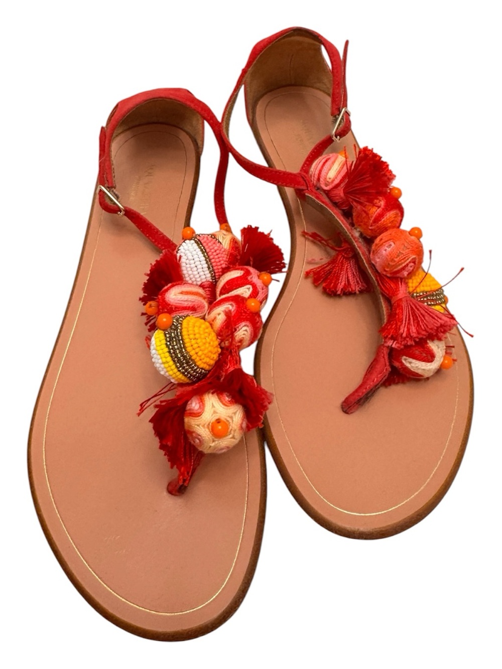 Aquazzura Red and Pink Embellished Sandals